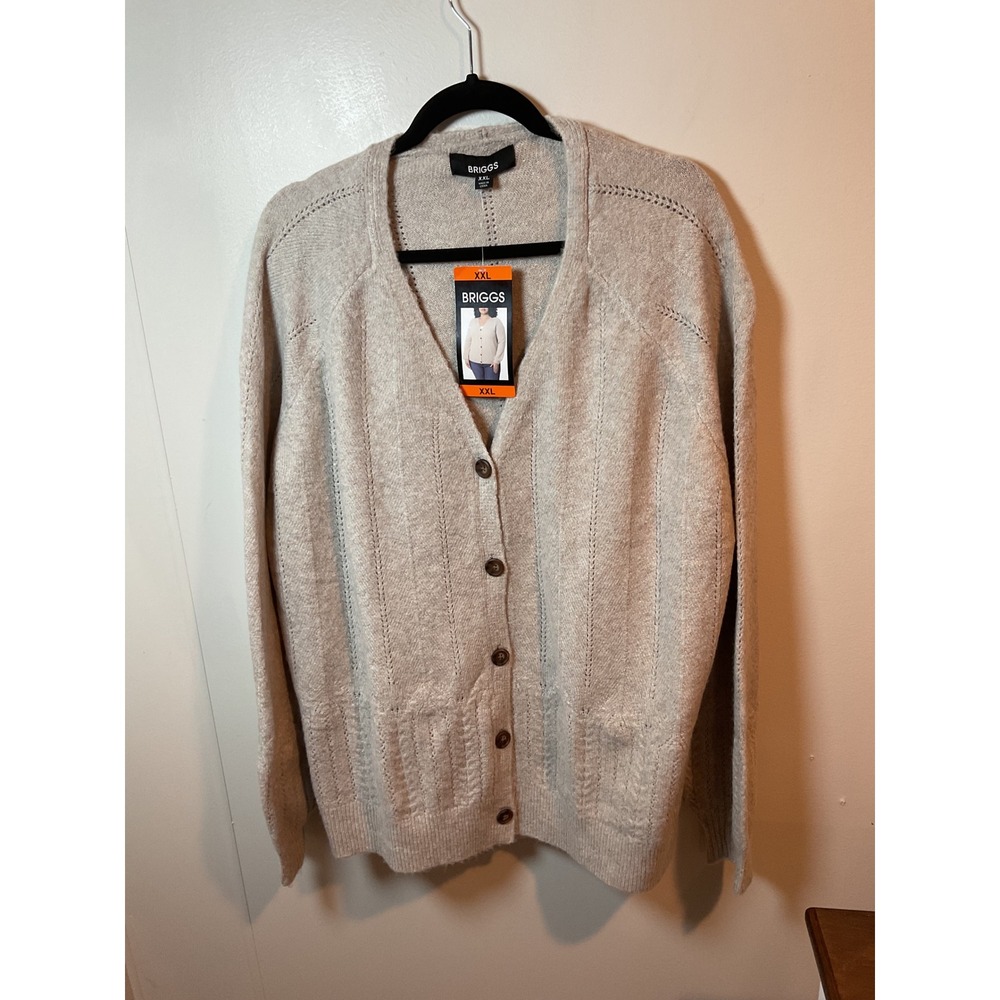 Briggs Women's Beige Knit Cardigan Sweater V-Neck Button Front Size XXL - Picture 2 of 9